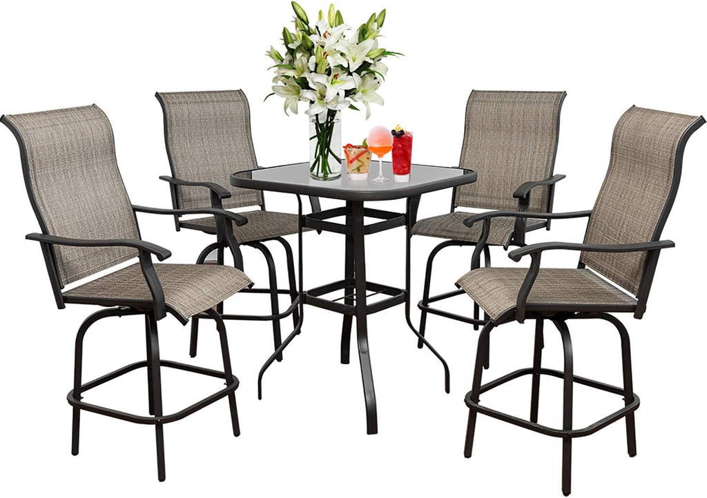 Swivel Bar Stools Set with All-Weather Metal Frame E9445