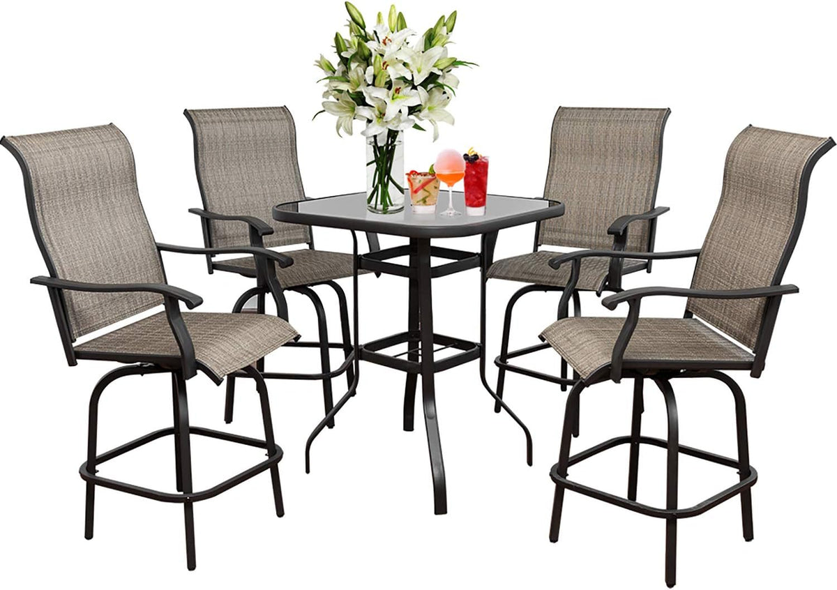 Swivel Bar Stools Set with All-Weather Metal Frame E9445