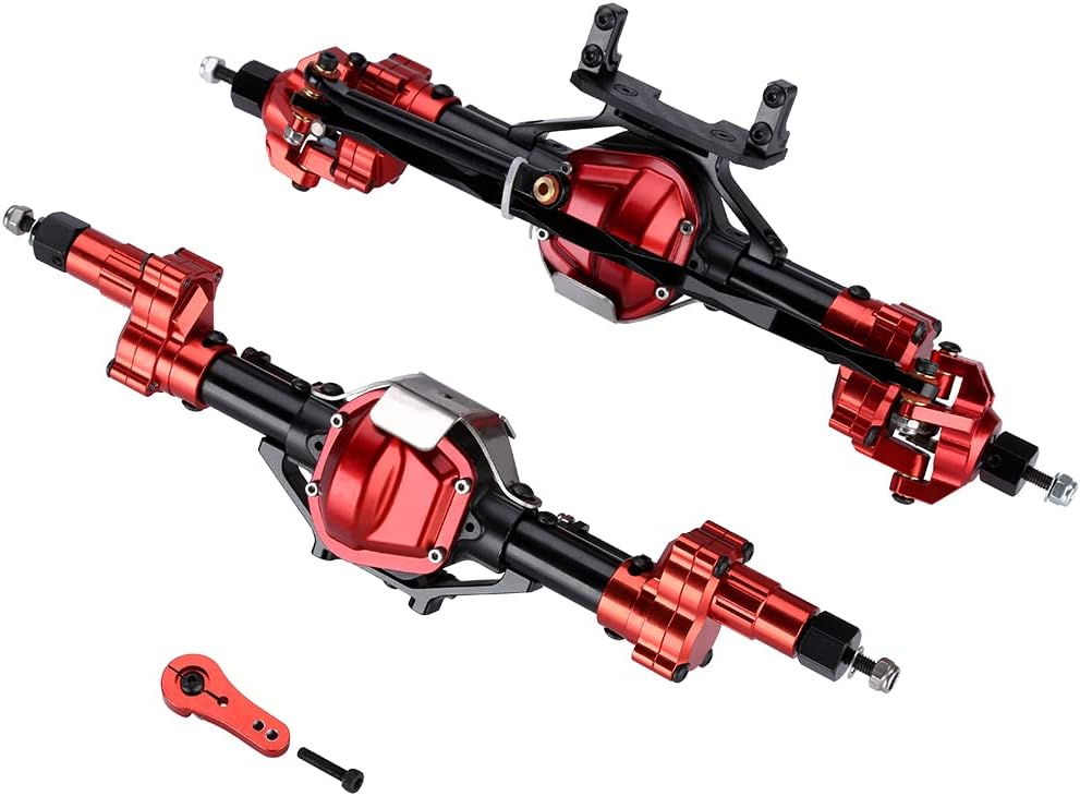 Front and Rear Portal Axle Metal Set for 1/10 RC Crawler Car - Black+Red K993500