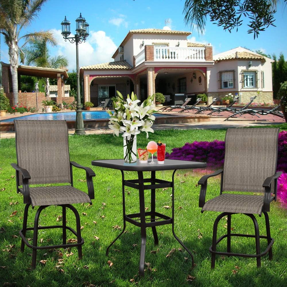 Swivel Bar Stools Set with All-Weather Metal Frame E9445
