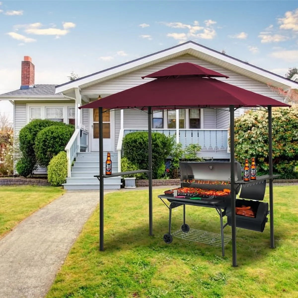 Burgundy Double Tiered Grill Gazebo Replacement Canopy Q83604