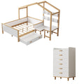 White Full Size Wooden House Bed with Desk and 6-Drawer Chest F507807