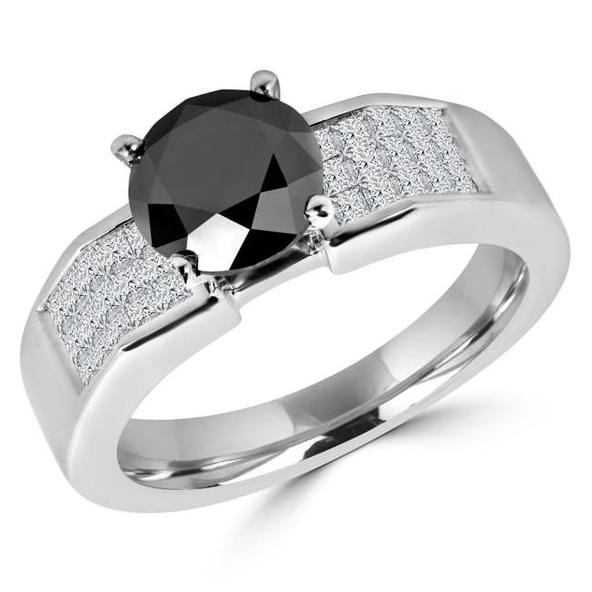 14K White Gold Black Diamond Engagement Ring Size 3.5 S6762