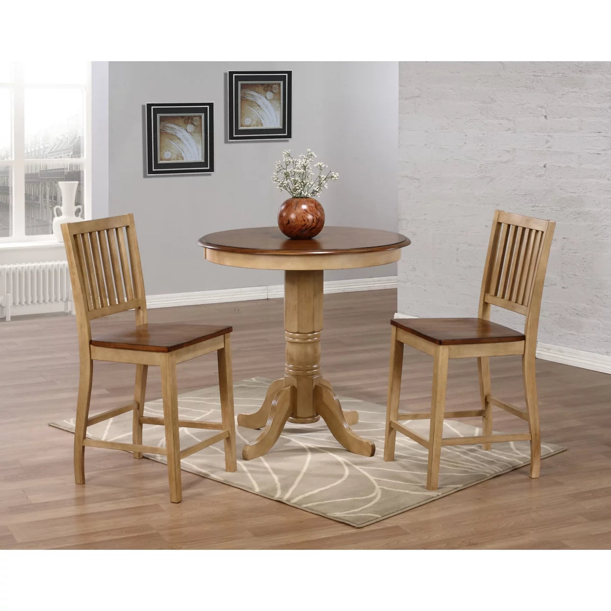 36 In. Round Two Tone Wood Dining Table (Seats 4) Z324