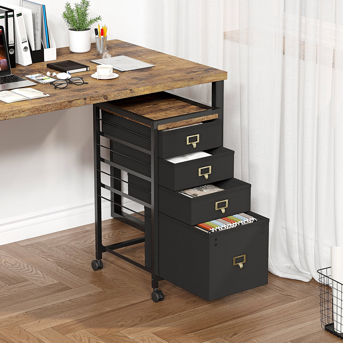 4 Drawer Black Fabric File Cabinet C2025