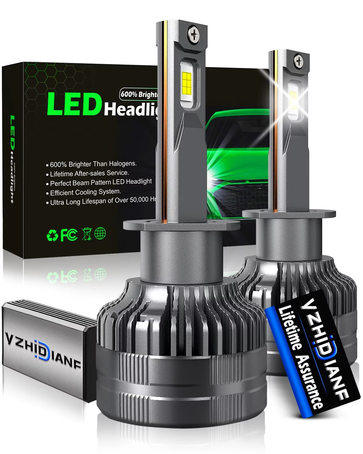 H1 LED Headlight Bulbs 120W 22000 Lumens 6500K Cool White IP68 Waterproof 2 Pack V507