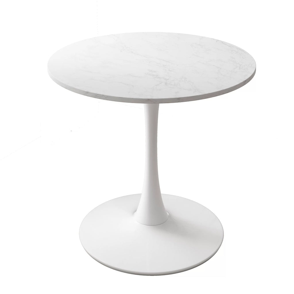 32" Round Marble White Dining Table with Metal Base W556