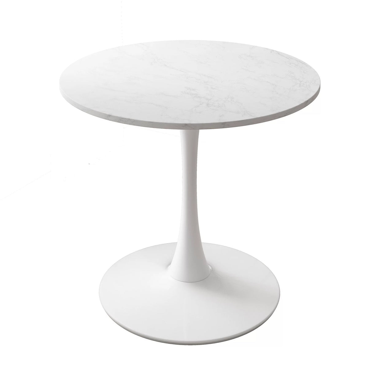 32" Round Marble White Dining Table with Metal Base W556