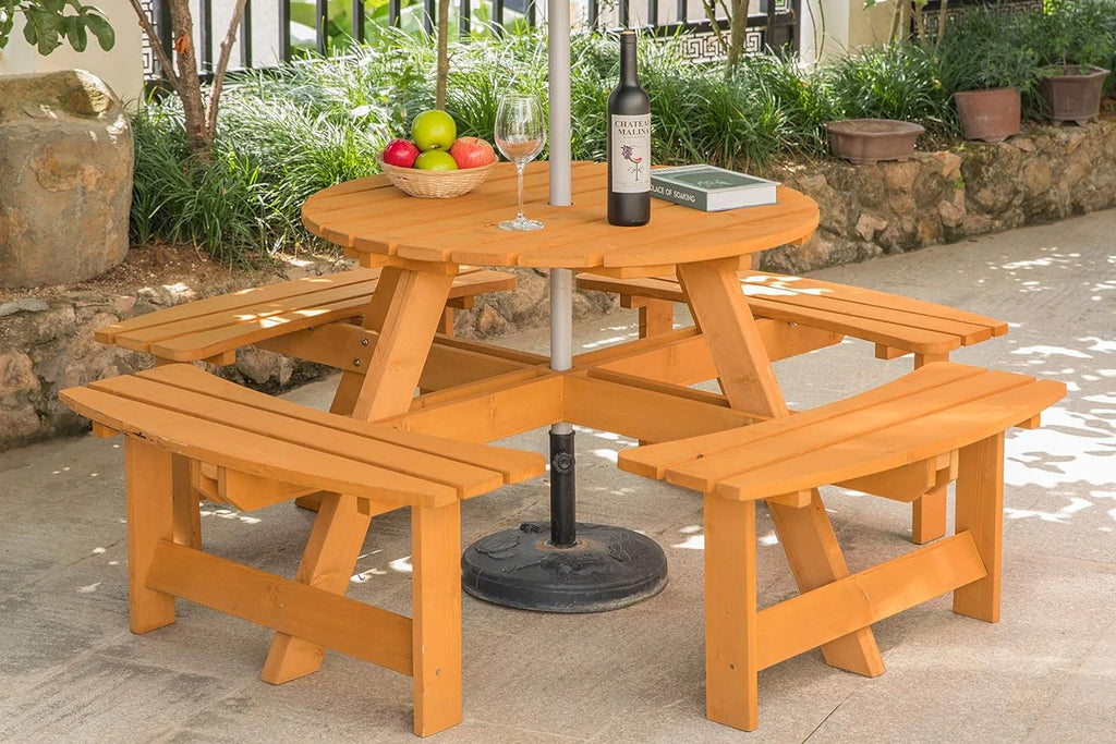 Wooden Round Picnic Table with Bench G475885
