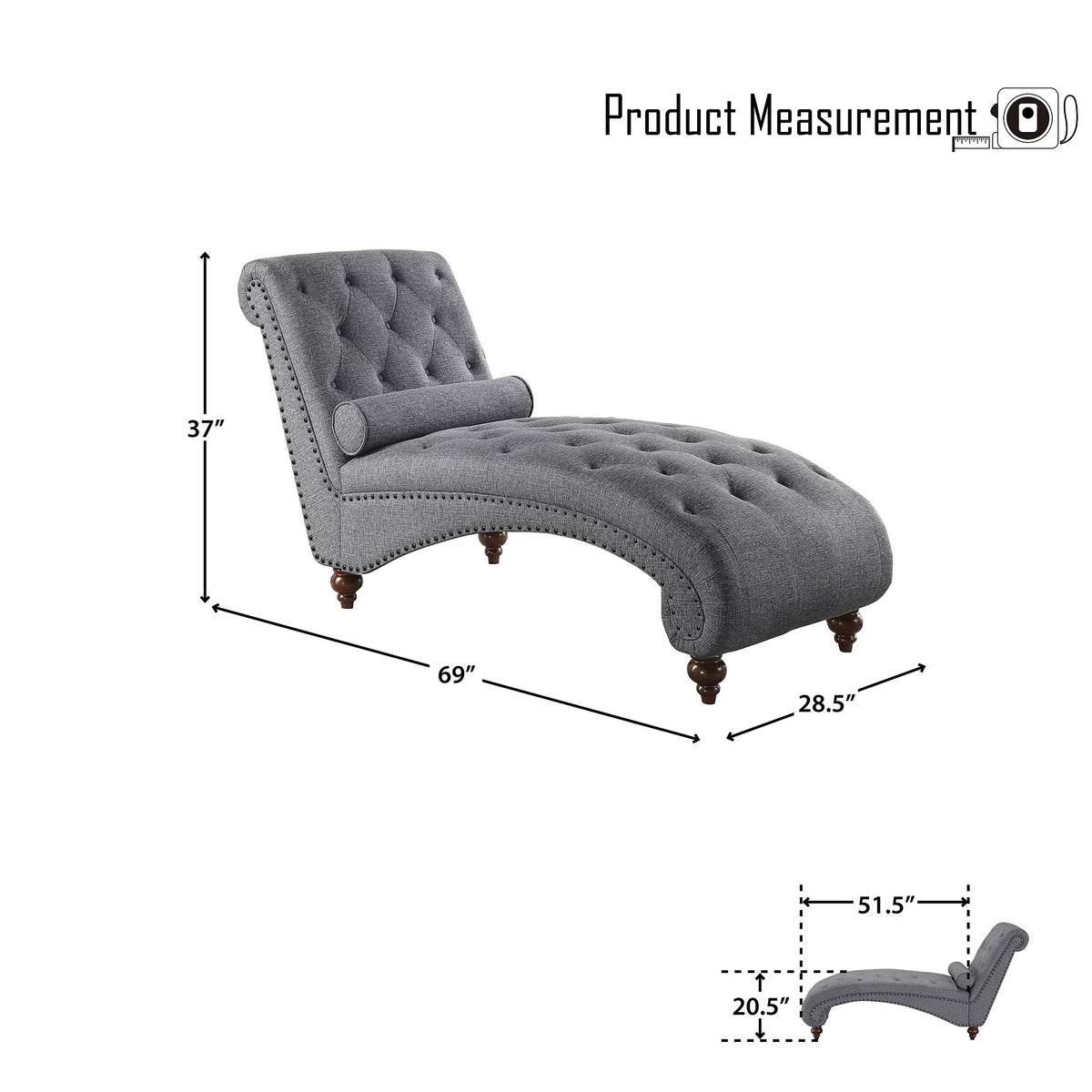 Gray Microfiber Tufted Chaise Lounge R36992