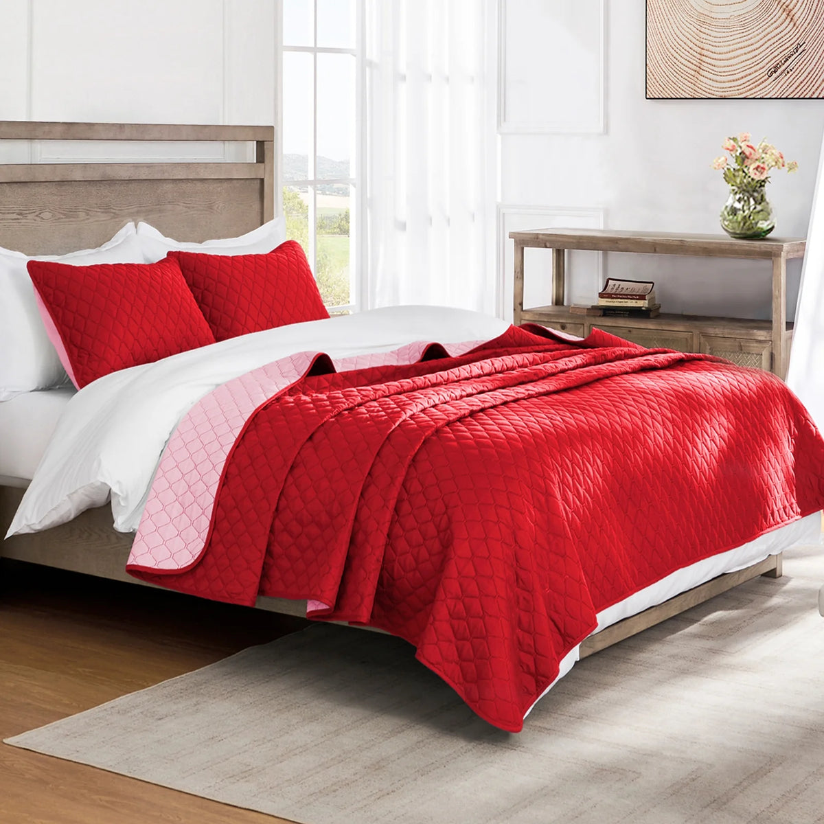 Reversible Twin Quilt Bedding Set with Pillow Sham W93568