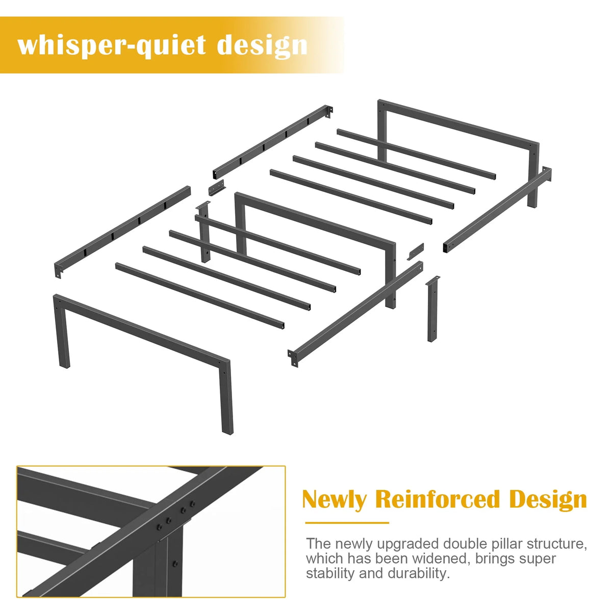 Heavy Duty Queen Size Metal Platform Bed Frame with 14 inch Under Bed Storage, Black P19483