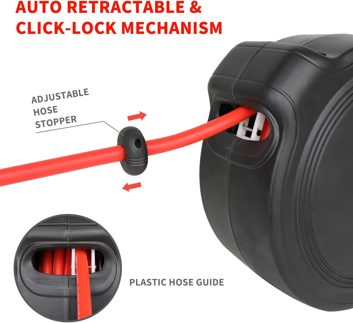 3/8 Inch × 50 Feet Hybrid Pneumatic Hose Reel with Fittings, Pack of 2 E552