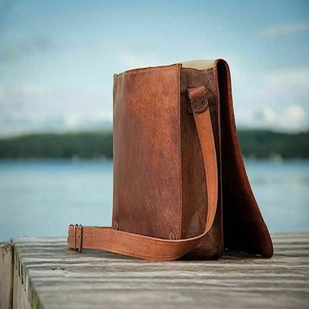 Goat Leather Canvas Messenger Bag I825