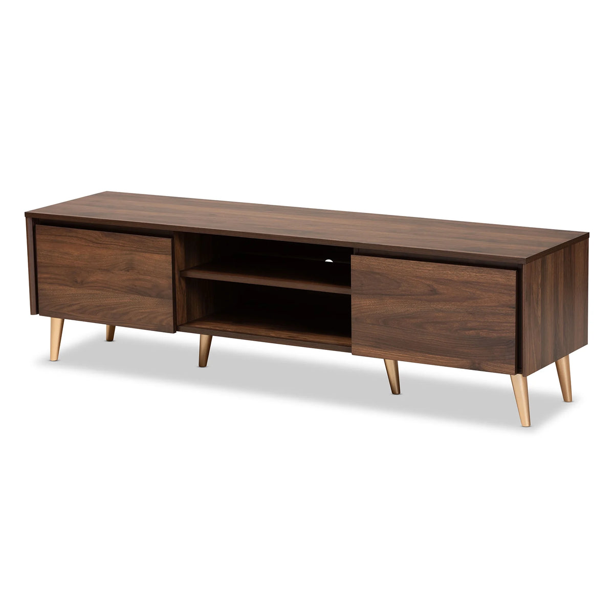 Walnut Brown and Gold Finished Wood TV Stand T93797