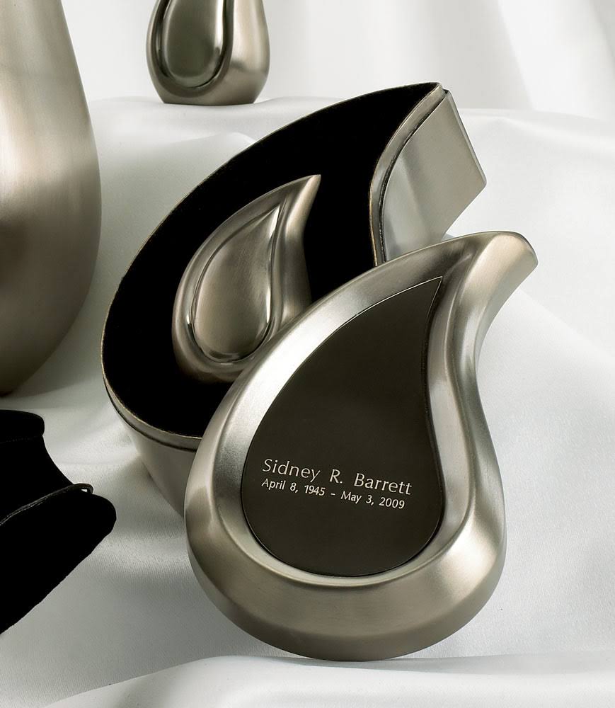 Brushed Pewter Tear Drop Keepsake Cremation Urn Set N45644