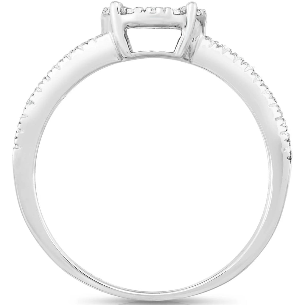 Silver Engagement Ring with Single-Cut Diamonds R894