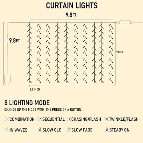 300 LED Warm White Curtain Lights V8722