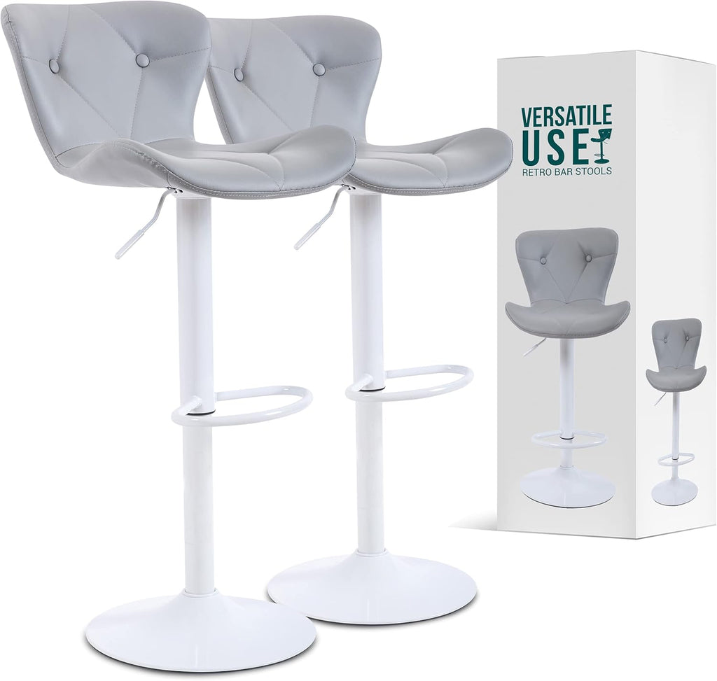 White Adjustable Swivel Bar Stool Set of 2 Q12419