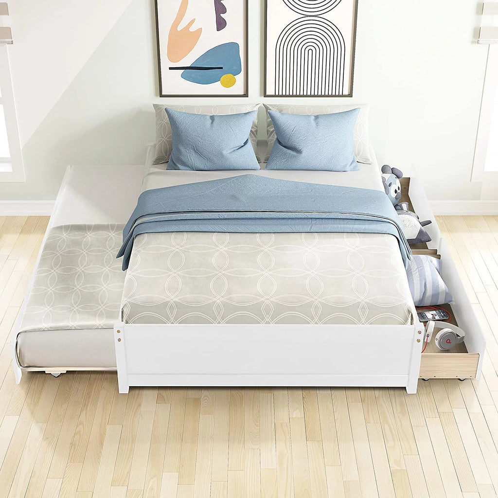 White Full Bed with Trundle and Storage B572003