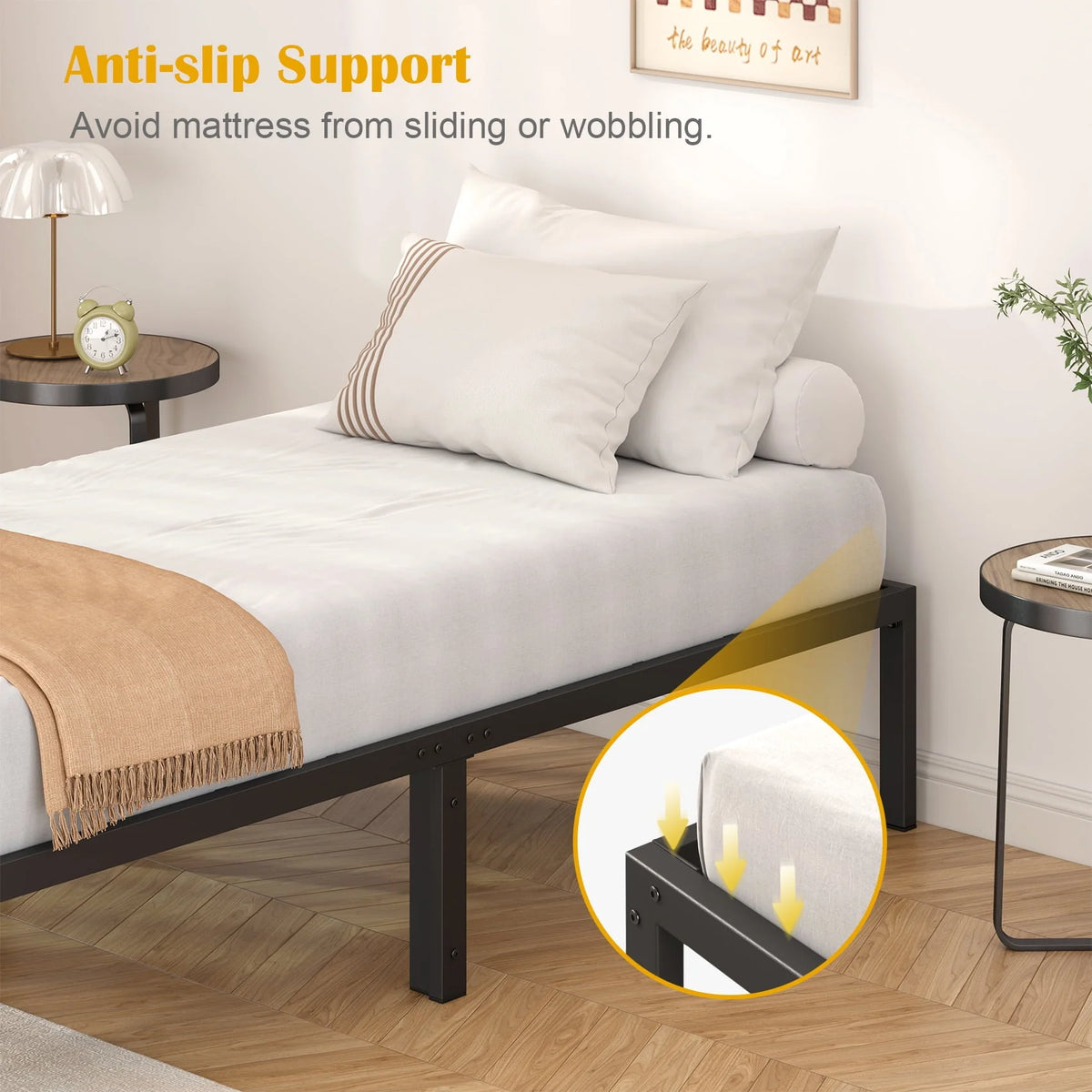 Heavy Duty Queen Size Metal Platform Bed Frame with 14 inch Under Bed Storage, Black P19483