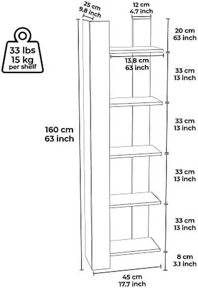 White 5-Corner Unit Display Shelves and Wooden Bookcase Q825