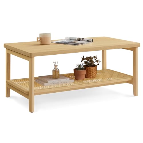 2-Tier Coffee Table with PVC Rattan Storage Shelf C8316