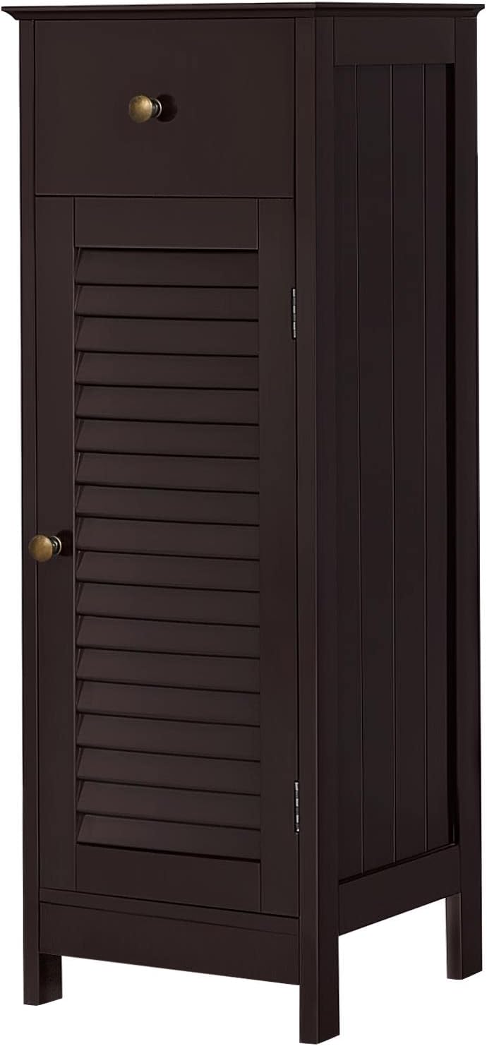 Espresso Free-Standing Bathroom Floor Cabinet with Drawer and Single Shutter Door Z766357