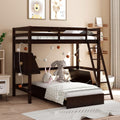 Espresso Wood Twin Loft Bed with Desk and Storage Drawers, Cabinet, Shelves O372