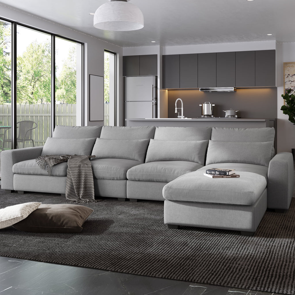 Light Gray L-Shape Feather Filled Sectional Sofa H708