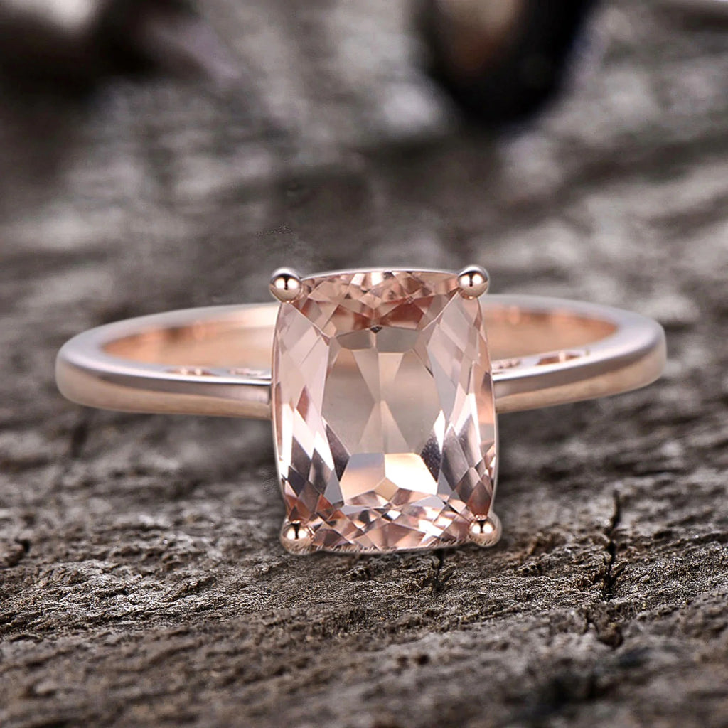 10mm Cushion Morganite 4 Carat Engagement Ring 10k Rose Gold Filigree N3342