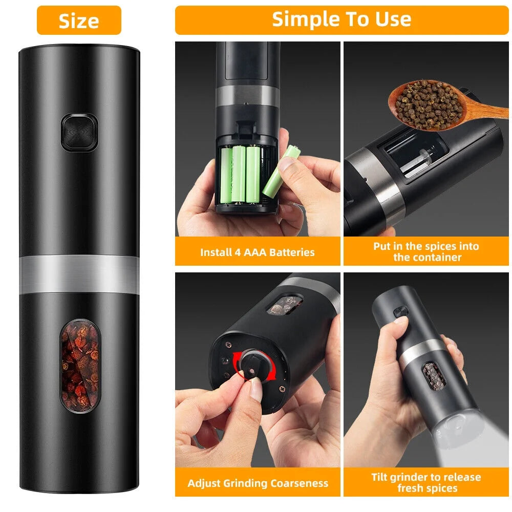 Electric Black Salt & Pepper Grinder USB Mill Z1287