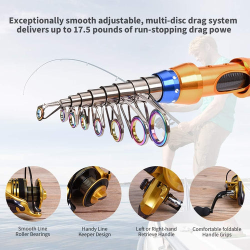 12 FT Carbon Fiber Telescopic Fishing Rod and Reel Combo with Carrier Bag P185252