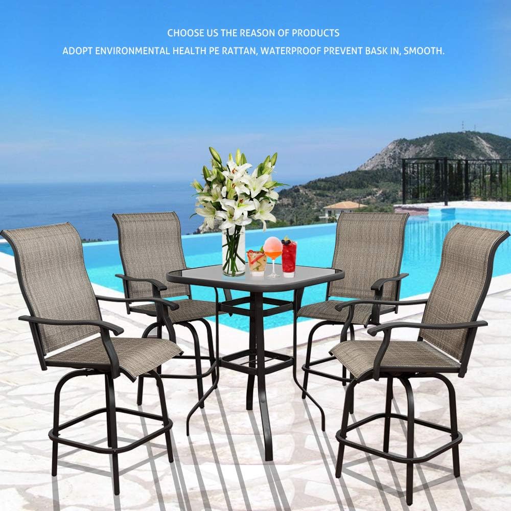 Swivel Bar Stools Set with All-Weather Metal Frame E9445