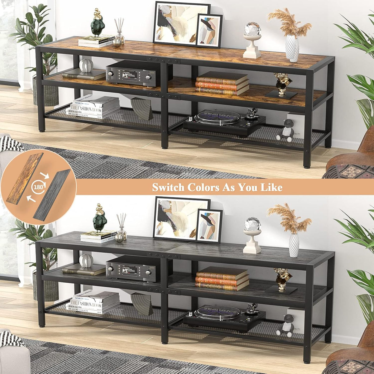 Rustic Brown and Gray Oak TV Stand Y908487