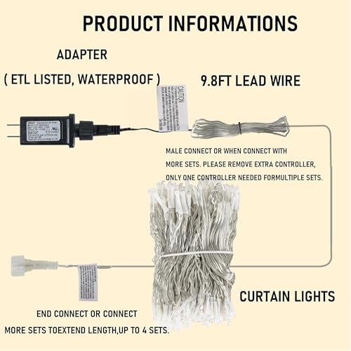 300 LED Warm White Curtain Lights V8722
