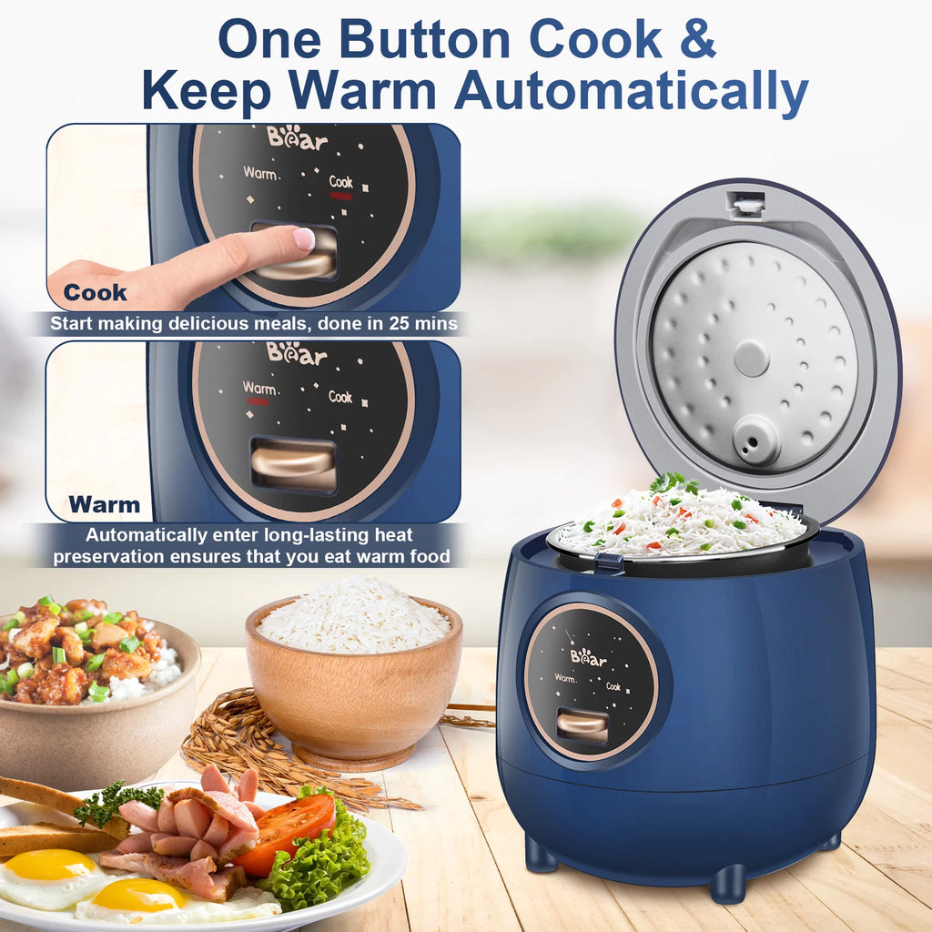 Blue 2 Cups Rice Cooker with Removable Nonstick Pot K7283