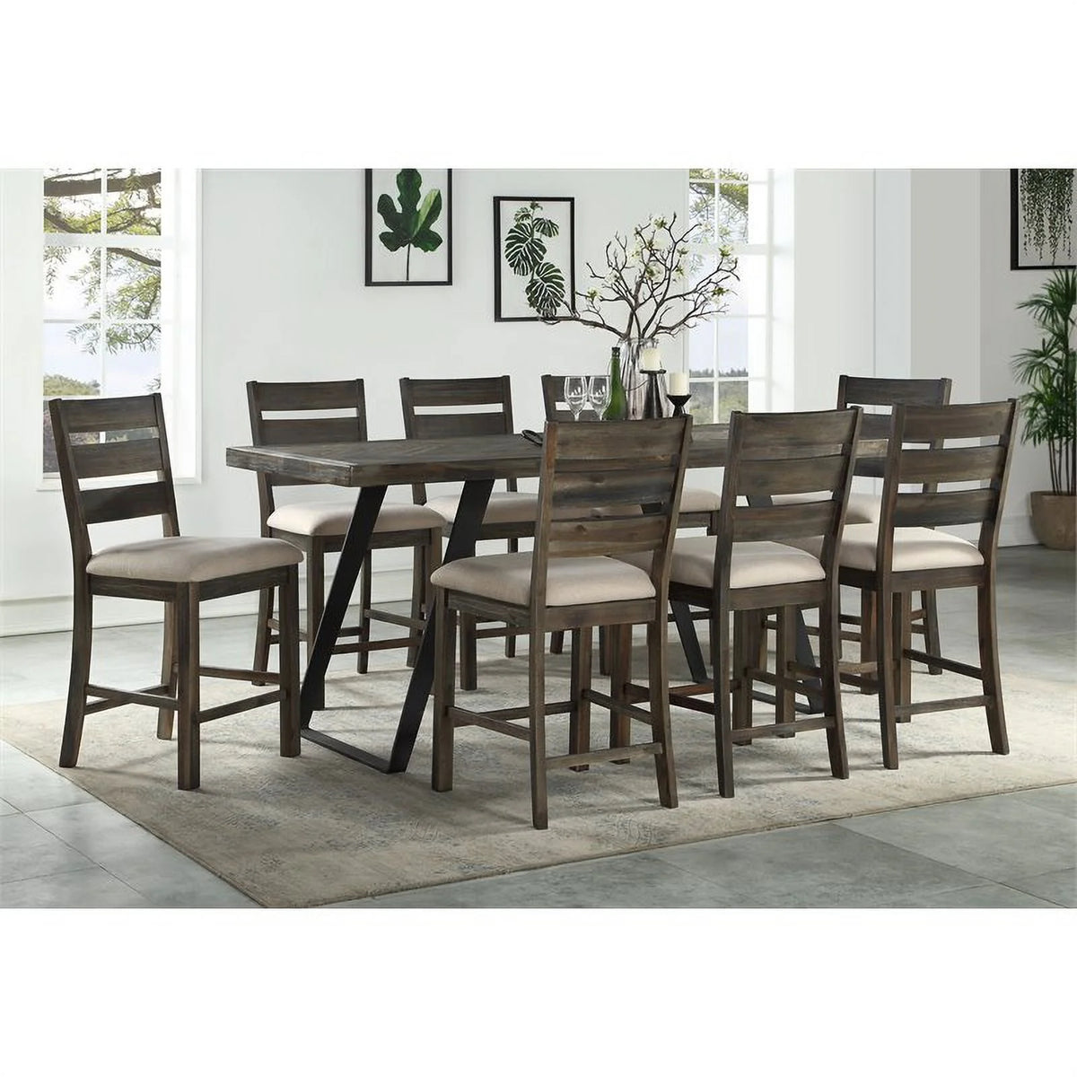Wood Herringbone Counter Height Dining Table P4354