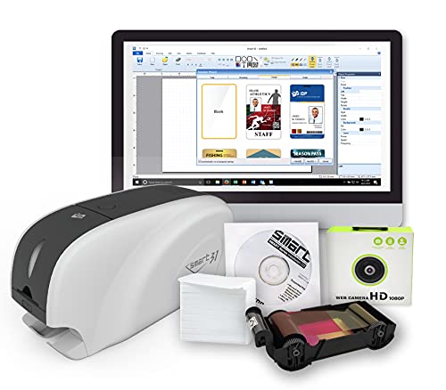 ID Card Printer Bundle with USB Camera, Color Ribbon, and PVC Cards V6872