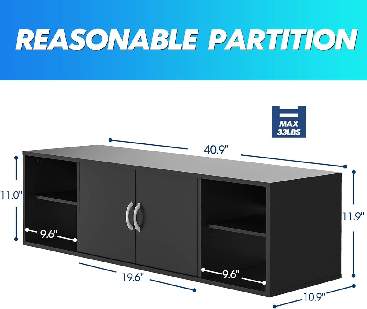 Black Floating TV Stand Wall Mounted Media Console D42406