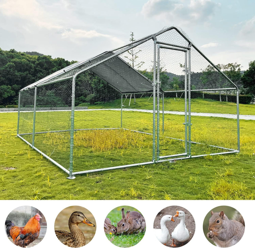 Large Metal Chicken Coop Walk-in Poultry Cage with Waterproof Cover C8559
