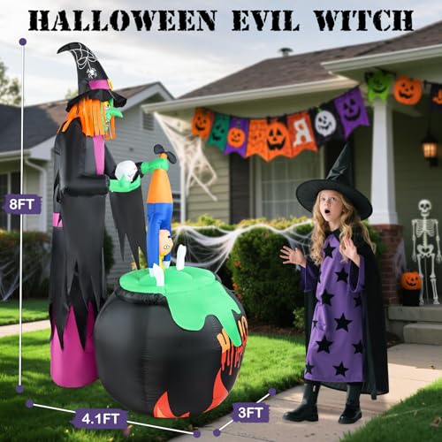 8ft Halloween Inflatable Witch Yard Decor with Built-in LED Lights I477