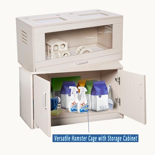 Hamster Cage with Storage Cabinet, Acrylic Panels, 31.5" L x 15.75" x 32.28" (Teak) S119