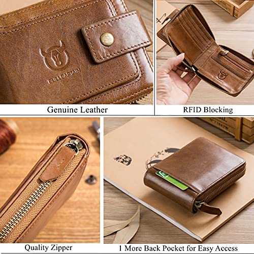 Genuine Leather Wallet with Zip Coin Pocket Coffee R5774