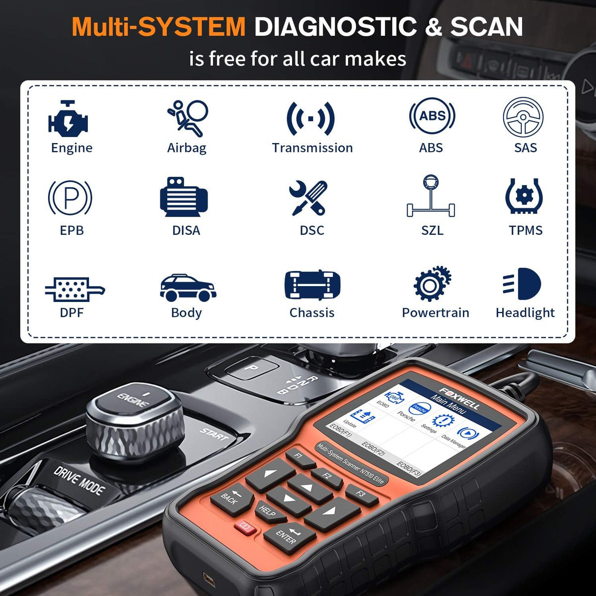 All Systems Obd2 Scanner with Oil Reset EPB SAS TPMS Battery Registration X69407