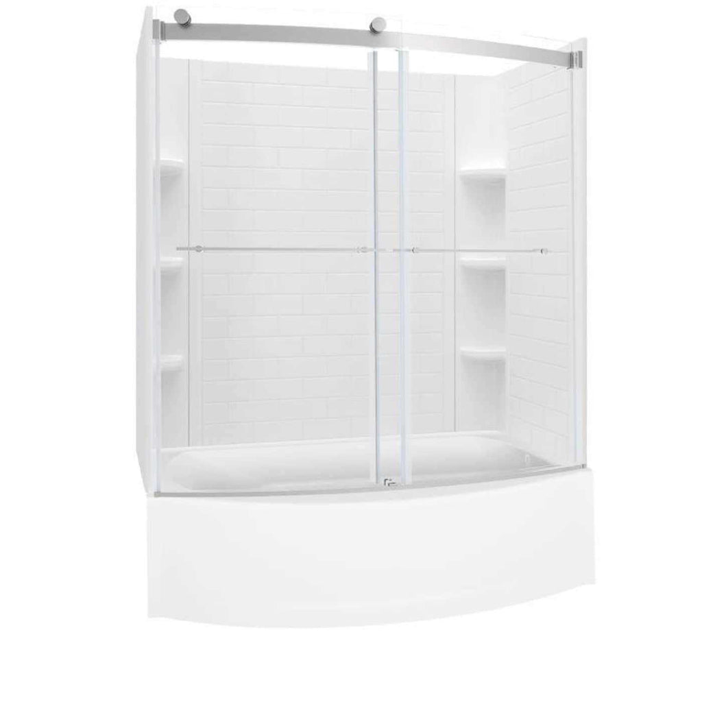 Brushed Nickel 58-in to 58-1/2-in x 59.96-in Framed Sliding Bathtub Door P674