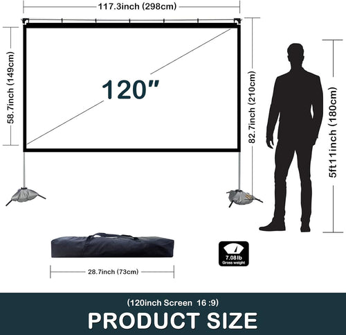 120 inch 4K HD 16:9 Projector Screen with Stand and Carry Bag S79595