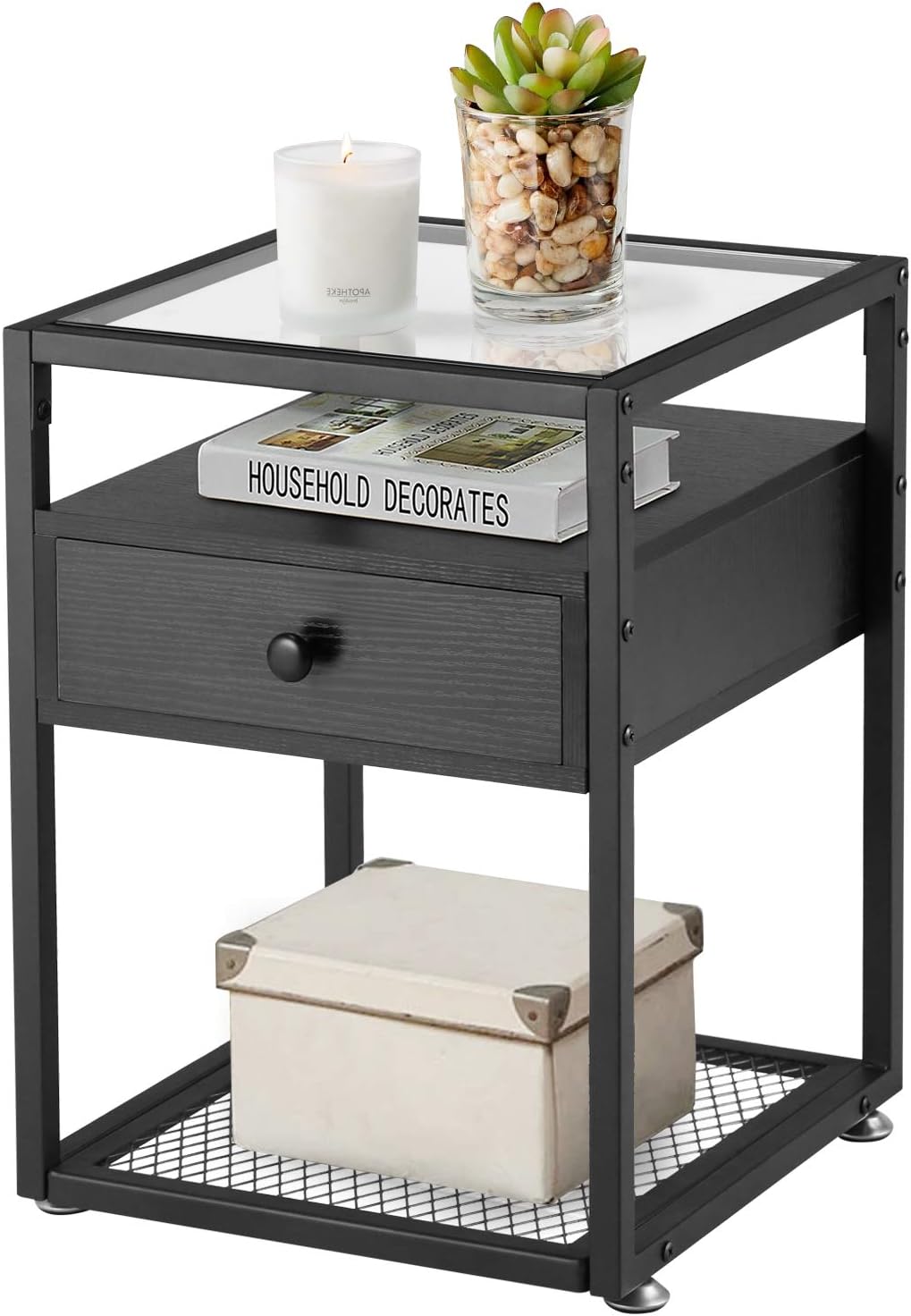 Brown Nightstand with Drawer and Shelf K980