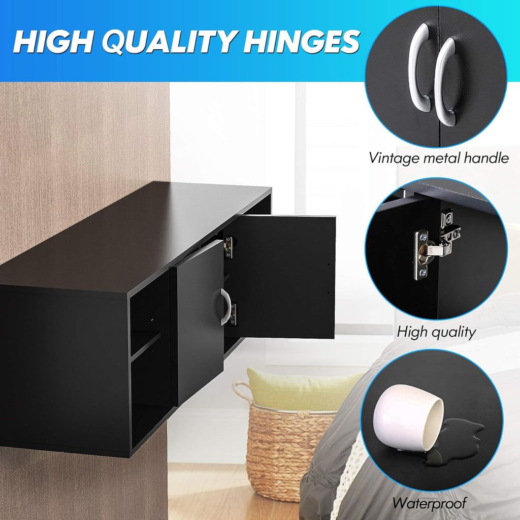 Black Floating TV Stand Wall Mounted Media Console D42406