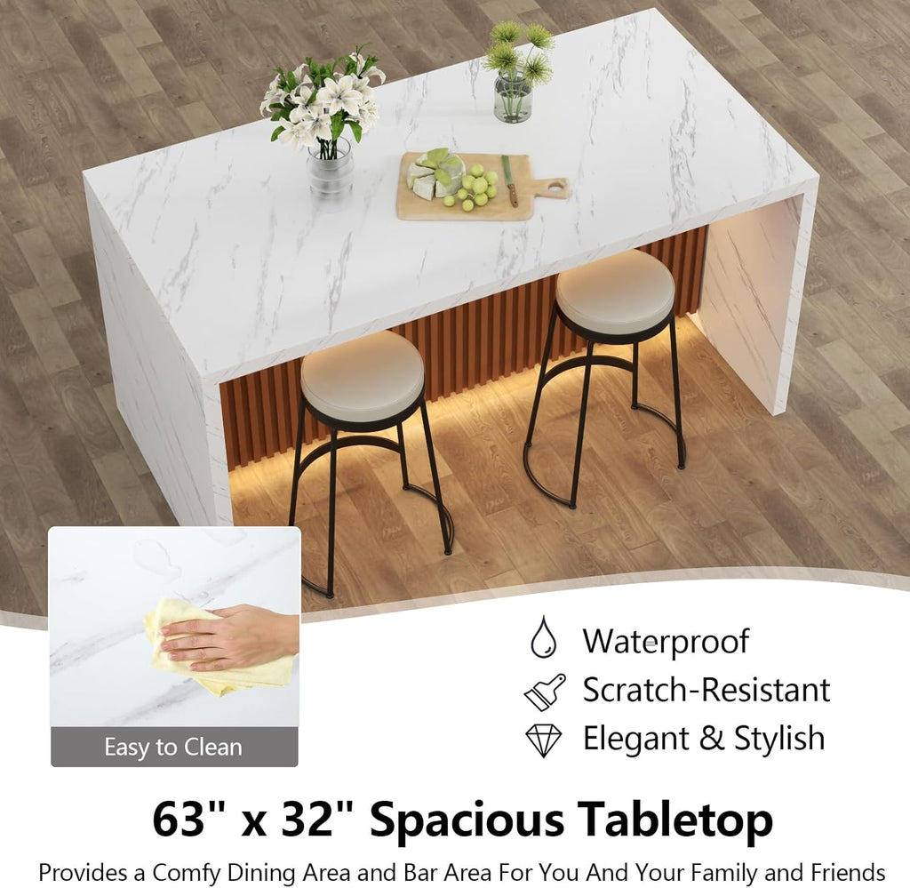 Large Imitation Marble Dining Table with LED Lights O387